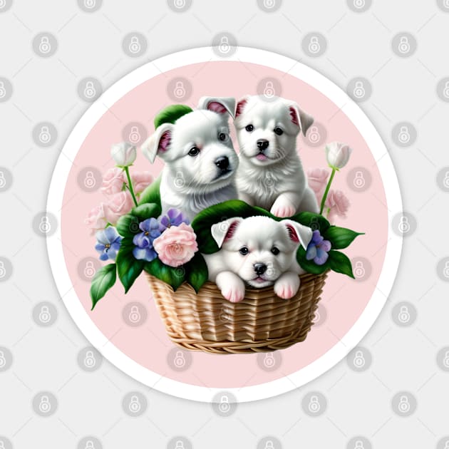 Three Puppies in a Basket Magnet by tfortwo